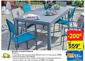Promoties Set tafel + 6 stoelen canberra - Huismerk - Carrefour  - Geldig van 31/03/2023 tot 02/05/2023 bij Carrefour
