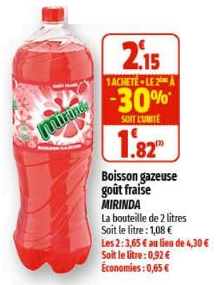 Promotions Boisson gazeuse goût fraise mirinda - Mirinda - Valide de 29/03/2023 à 09/04/2023 chez Coccinelle
