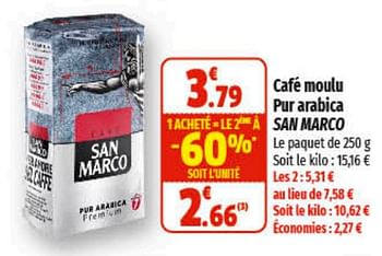 Promotions Café moulu pur arabica san marco - San Marco - Valide de 29/03/2023 à 09/04/2023 chez Coccinelle
