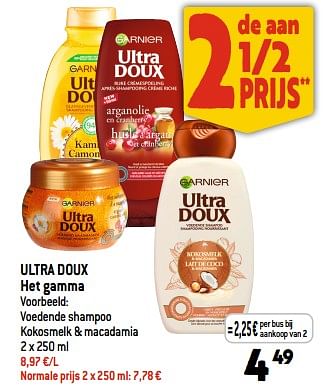 Promoties Ultra doux voedende shampoo kokosmelk + macadamia - Garnier - Geldig van 29/03/2023 tot 04/04/2023 bij Smatch