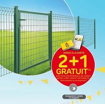 Promotions 2+1 gratuit sur tous les panneaux de jardin napoli vert, noir et anthracite - Produit maison - Brico - Valide de 29/03/2023 à 10/04/2023 chez Brico