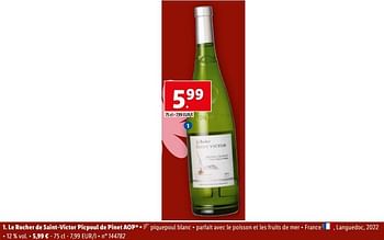 Neueste Ankünfte für 2024 Vins blancs Le rocher Lidl - pinet de aop saint-victor En de picpoul chez promotion