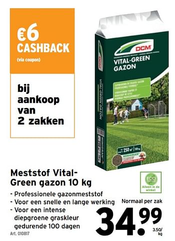 Promotions Meststof vitalgreen gazon - DCM - Valide de 29/03/2023 à 11/04/2023 chez Gamma