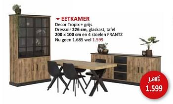 Huismerk - Weba Eetkamer decor tropix + grijs dressoir glaskast, tafel en 4 frantz - Promotie bij Weba