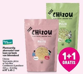 Promotions Plantaardig alternatief voor kaas op basis van bloemkool chizou - Chizou - Valide de 30/03/2023 à 04/04/2023 chez Delhaize