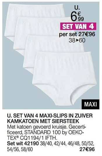 Promotions Set van 4 maxi-slips in zuiver kamkatoen met siersteek - Produit Maison - Damart - Valide de 01/04/2023 à 15/06/2023 chez Damart