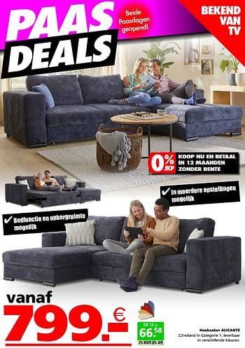 Promotions Hoeksalon alicante - Produit maison - Seats and Sofas - Valide de 03/04/2023 à 10/04/2023 chez Seats and Sofas