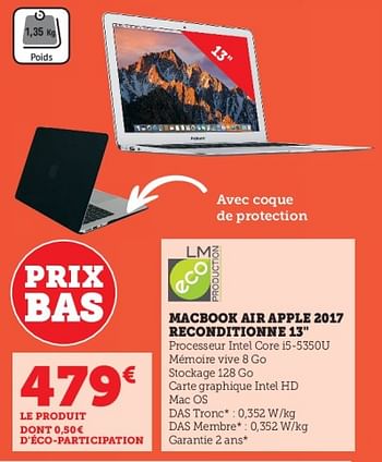 Promotions Macbook air apple 2017 reconditionne 13`` - Apple - Valide de 28/03/2023 à 10/04/2023 chez Super U