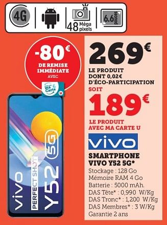 Promoties Smartphone vivo y52 5g - Vivo - Geldig van 28/03/2023 tot 10/04/2023 bij Super U