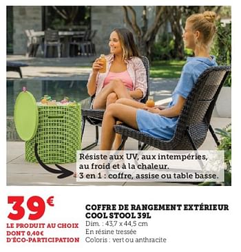 Promoties Coffre de rangement extérieur cool stool - Huismerk - Super U - Geldig van 28/03/2023 tot 10/04/2023 bij Super U