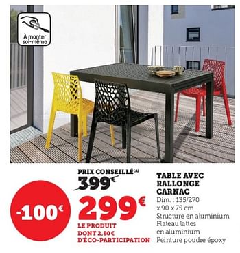 Promoties Table avec rallonge carnac - Huismerk - Super U - Geldig van 28/03/2023 tot 10/04/2023 bij Super U