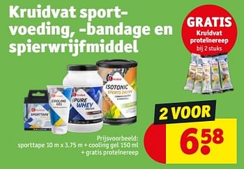 Voorstel Optimaal Baleinwalvis Huismerk - Kruidvat Sporttape + cooling gel + gratis proteïnereep -  Promotie bij Kruidvat