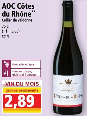 Promotions Aoc côtes du rhône cellier de valdonne - Vins rouges - Valide de 05/04/2023 à 11/04/2023 chez Norma