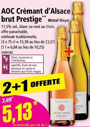 Promotions Aoc crémant d’alsace brut prestige wetzel meyer - Mousseux - Valide de 05/04/2023 à 11/04/2023 chez Norma