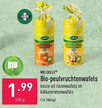 Promoties Bio-peulvruchtenwafels - MILLVILLE - Geldig van 12/04/2023 tot 21/04/2023 bij Aldi