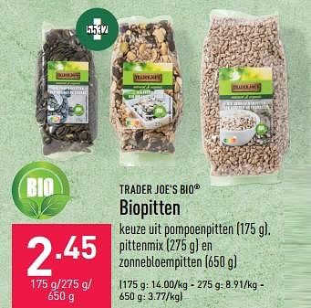 Promoties Biopitten - TRADER JOE’S - Geldig van 12/04/2023 tot 21/04/2023 bij Aldi