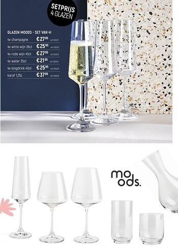 Promoties Glazen moods - set van 4 champagne - Moods - Geldig van 01/04/2023 tot 30/04/2023 bij Freetime