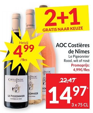 Promoties Aoc costières de nîmes le pigeonnier rood wit of rosé - Rode wijnen - Geldig van 04/04/2023 tot 10/04/2023 bij Intermarche