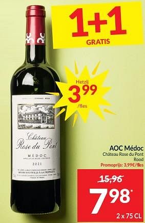 Promoties Aoc médoc château rose du pont rood - Rode wijnen - Geldig van 04/04/2023 tot 10/04/2023 bij Intermarche