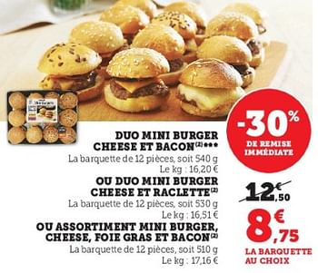 Promotions Duo mini burger cheese et bacon - Produit Maison - Super U - Valide de 28/03/2023 à 10/04/2023 chez Super U