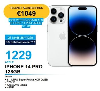 Promoties Apple iphone 14 pro 128gb - Apple - Geldig van 04/04/2023 tot 30/04/2023 bij Auva