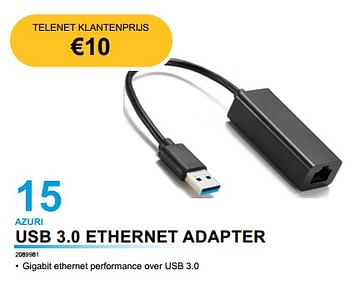 Promoties Azuri usb 3.0 ethernet adapter - Azuri - Geldig van 04/04/2023 tot 30/04/2023 bij Auva