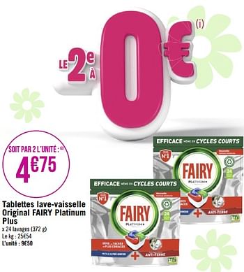 Promotions Tablettes lave-vaisselle original fairy platinum plus - Fairy - Valide de 03/04/2023 à 16/04/2023 chez Géant Casino