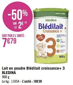 Promotions Lait en poudre blédilait croissance+ 3 bledina - Blédina - Valide de 03/04/2023 à 16/04/2023 chez Géant Casino