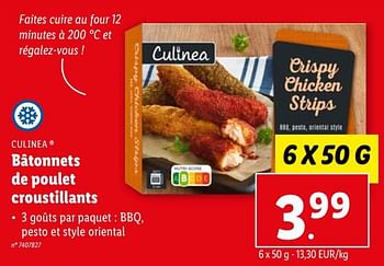 Promotions Bâtonnets de poulet croustillants - Culinea - Valide de 12/04/2023 à 18/04/2023 chez Lidl