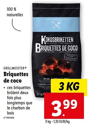 Promotions Briquettes de coco - Grill Meister - Valide de 12/04/2023 à 18/04/2023 chez Lidl