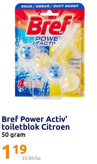 Promotions Bref power activ` toiletblok citroen - Bref - Valide de 04/04/2023 à 11/04/2023 chez Action