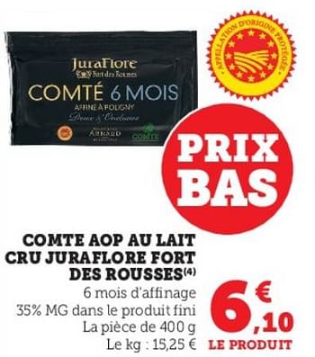 Promoties Comte aop au lait cru juraflore fort des rousses - Juraflore - Geldig van 04/04/2023 tot 10/04/2023 bij Super U