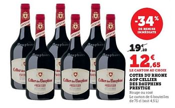 Promoties Cotes du rhone aop cellier des dauphins prestige - Rode wijnen - Geldig van 04/04/2023 tot 10/04/2023 bij Super U