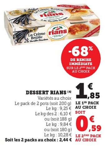Promoties Dessert rians - Rians - Geldig van 04/04/2023 tot 10/04/2023 bij Super U