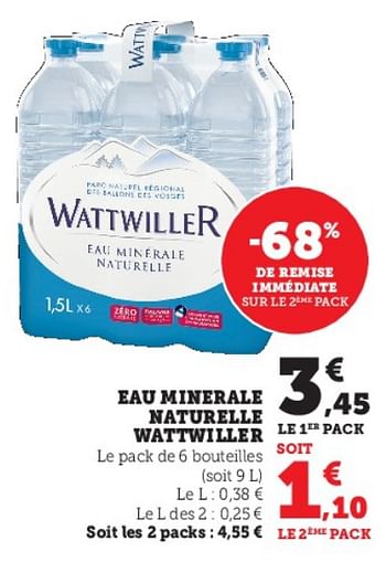 Promotions Eau minerale naturelle wattwiller - Wattwiller - Valide de 04/04/2023 à 10/04/2023 chez Super U