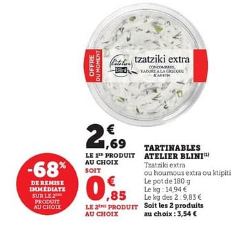 Promotions Tartinables atelier blini - L’Atelier Blini - Valide de 04/04/2023 à 10/04/2023 chez Super U