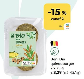 Promoties Boni bio quinoaburger - Boni - Geldig van 29/03/2023 tot 25/04/2023 bij Bioplanet
