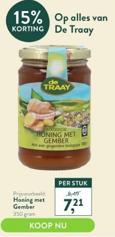 Promoties Honing met gember - de Traay - Geldig van 03/04/2023 tot 16/04/2023 bij Holland & Barret