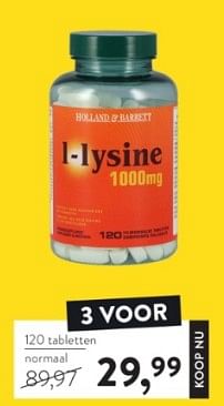 Promoties L-lysine - Huismerk - Holland & Barrett - Geldig van 03/04/2023 tot 16/04/2023 bij Holland & Barret
