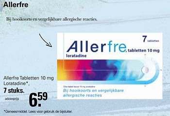 Promoties Allerfre tabletten 10 mg loratadine - Allerfre - Geldig van 05/04/2023 tot 22/05/2023 bij De Online Drogist