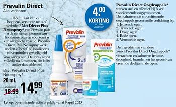Promoties Prevalin direct plus neusspray - Prevalin - Geldig van 05/04/2023 tot 22/05/2023 bij De Online Drogist