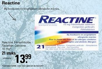 Promoties Reactine filmomhulde tabletten cetrizine - Reactine - Geldig van 05/04/2023 tot 22/05/2023 bij De Online Drogist