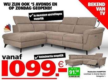 Promoties Hoeksalon hampton - Huismerk - Seats and Sofas - Geldig van 11/04/2023 tot 01/05/2023 bij Seats and Sofas