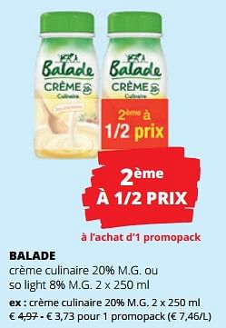 Promotions Balade crème culinaire - Balade - Valide de 06/04/2023 à 19/04/2023 chez Spar (Colruytgroup)