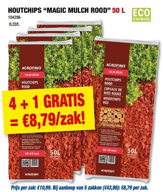 Promoties Houtchips magic mulch rood - Agrofino - Geldig van 12/04/2023 tot 23/04/2023 bij Hubo