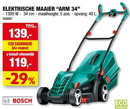 Leerling Hoop van Medisch wangedrag Bosch elektrische maaier arm 34 - Bosch - Hubo - Promoties.be
