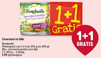 Promoties Groenten in blik bonduelle erwten-wortelen zeer fijn - Bonduelle - Geldig van 13/04/2023 tot 19/04/2023 bij Delhaize
