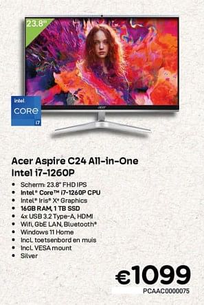 Promoties Acer aspire c24 all-in-one intel i7-1260p - Acer - Geldig van 01/04/2023 tot 30/04/2023 bij Compudeals