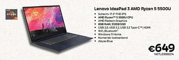 Promoties Lenovo ideapad 3 amd ryzen 5 5500u - Lenovo - Geldig van 01/04/2023 tot 30/04/2023 bij Compudeals