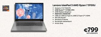 Promoties Lenovo ideapad 3 amd ryzen 7 5700u - Lenovo - Geldig van 01/04/2023 tot 30/04/2023 bij Compudeals